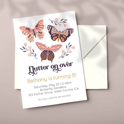 Flutter On Over Butterfly Birthday Invitation