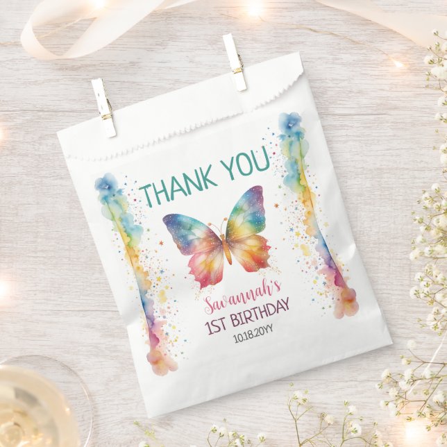 Flutter On Over Rainbow Butterfly 1st Birthday Favor Bag (Clipped)