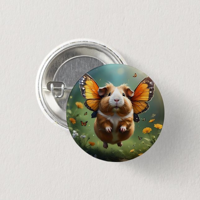 "Flutter Paws: The Guinea Pig Takes Flight" Button (Front & Back)