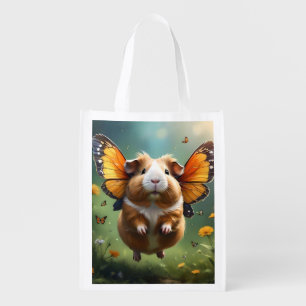 "Flutter Paws: The Guinea Pig Takes Flight" Grocery Bag