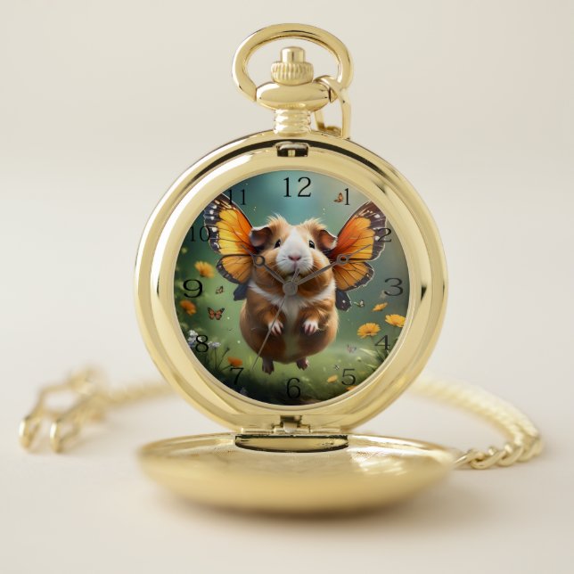 "Flutter Paws: The Guinea Pig Takes Flight" Pocket Watch (Inside)