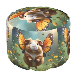 "Flutter Paws: The Guinea Pig Takes Flight" Pouf