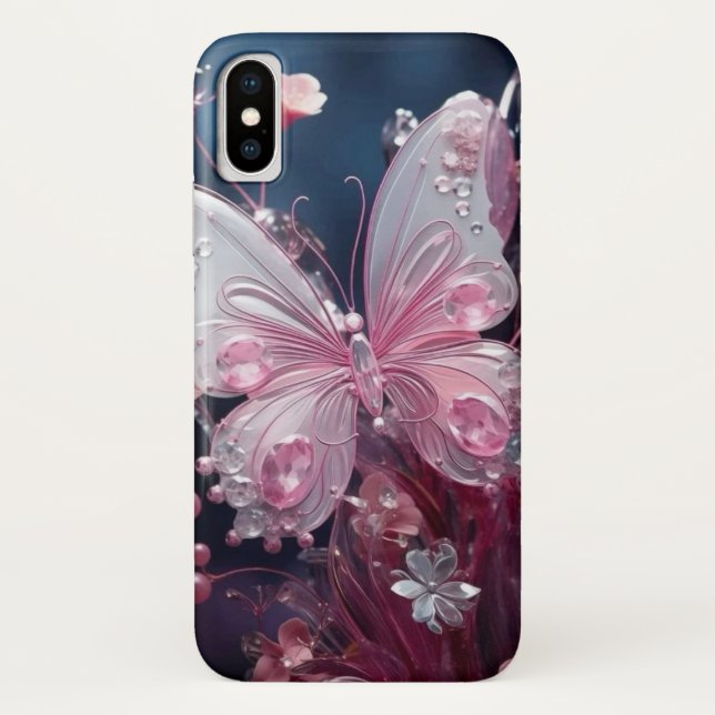 Flutter & Sparkle: Pink Butterfly iPhone Case (Back)