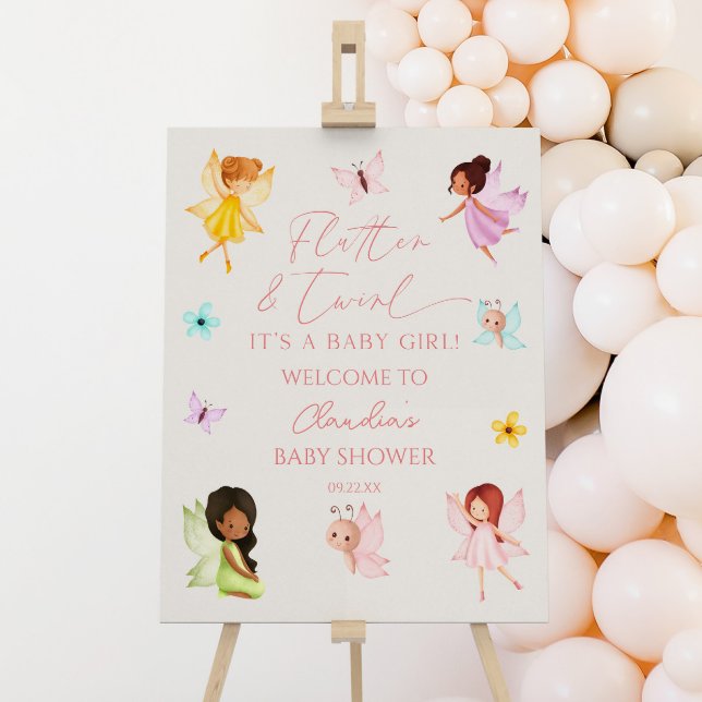Flutter & Twirl Fairy Baby Shower Welcome Sign (Creator Uploaded)