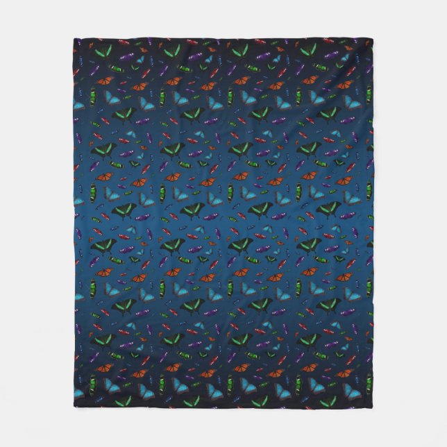 Flutterbies Fleece Blanket (Navy Blue Mix) (Front)