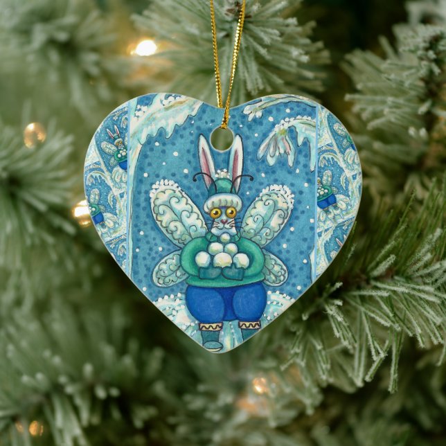 FLUTTERBUN WINTER WONDERLAND, FUNNY BUNNY RABBIT CERAMIC ORNAMENT (Tree)