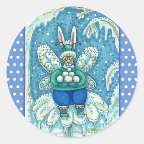 FLUTTERBUN WINTER WONDERLAND FUNNY BUNNY RABBIT CLASSIC ROUND STICKER