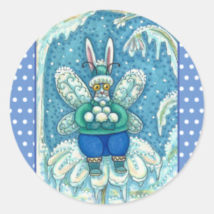 FLUTTERBUN WINTER WONDERLAND, FUNNY BUNNY RABBIT CLASSIC ROUND STICKER
