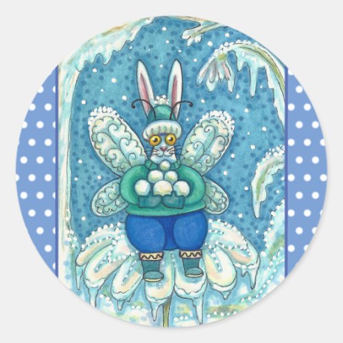 FLUTTERBUN WINTER WONDERLAND, FUNNY BUNNY RABBIT CLASSIC ROUND STICKER