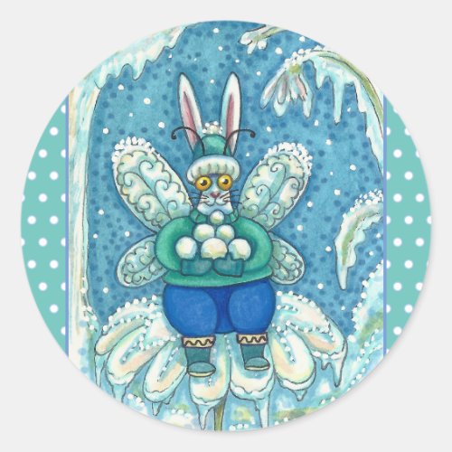 FLUTTERBUN WINTER WONDERLAND, FUNNY BUNNY RABBIT CLASSIC ROUND STICKER