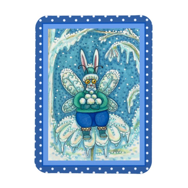 FLUTTERBUN WINTER WONDERLAND, FUNNY BUNNY RABBIT MAGNET (Vertical)