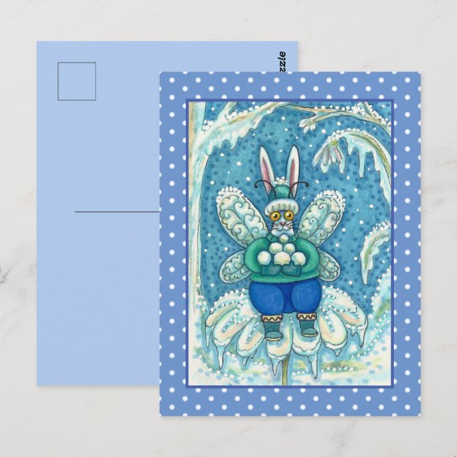 FLUTTERBUN WINTER WONDERLAND, FUNNY BUNNY RABBIT POSTCARD (Front/Back)
