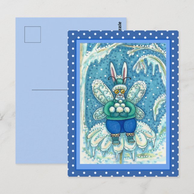 FLUTTERBUN WINTER WONDERLAND, FUNNY BUNNY RABBIT POSTCARD (Front/Back)