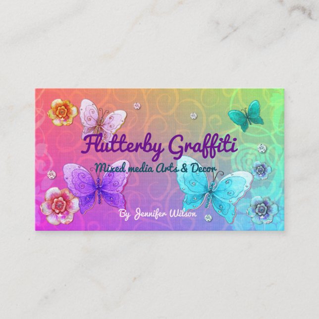 Flutterby Graffiti Jeweled AERTIST VENDOR SHOP Business Card (Front)