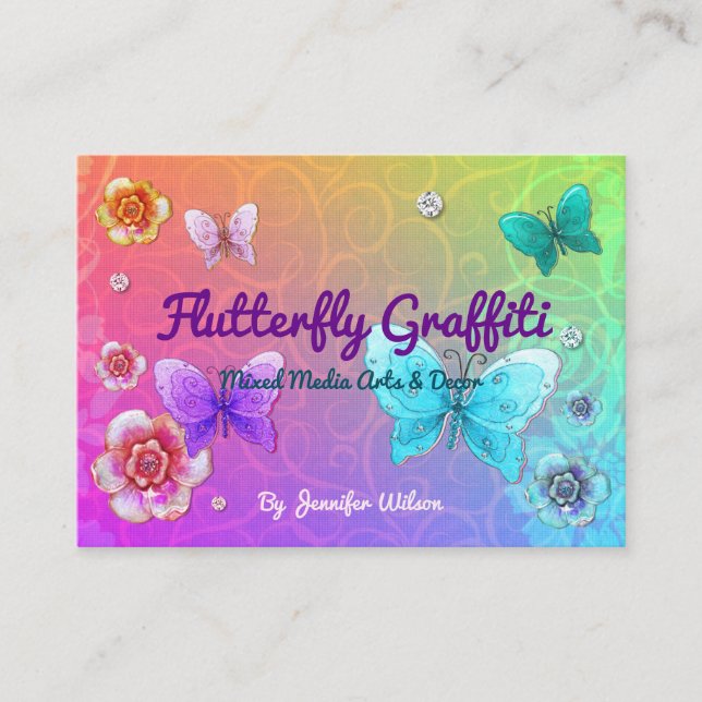 Flutterby Graffiti Jeweled ARTIST VENDOR SHOP Business Card (Front)