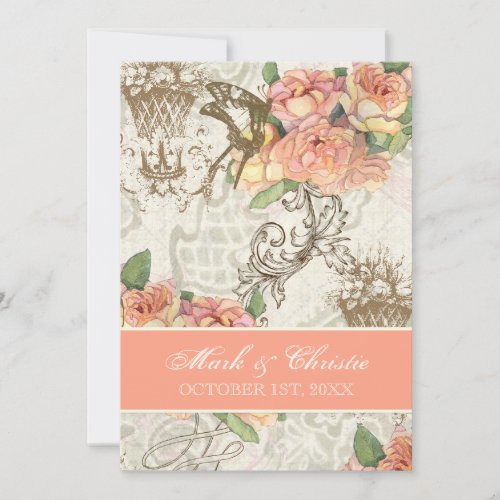 Flutterbyes 'n Roses Elegant Wedding Invitation