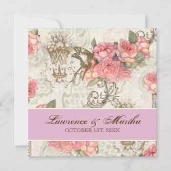 Flutterbyes 'n Roses Elegant Wedding - Pink-lav Invitation by AudreyJeanne at Zazzle