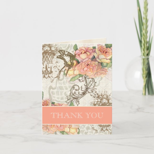 Flutterbyes 'n Roses Elegant Wedding Thank You (Front)