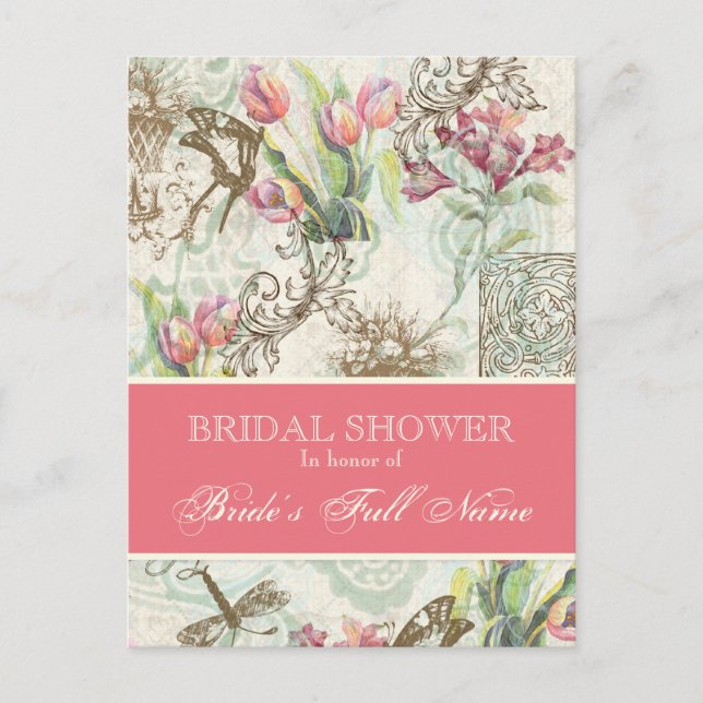 Flutterbyes n Tulip Elegant Bridal Shower Postcard (Front)
