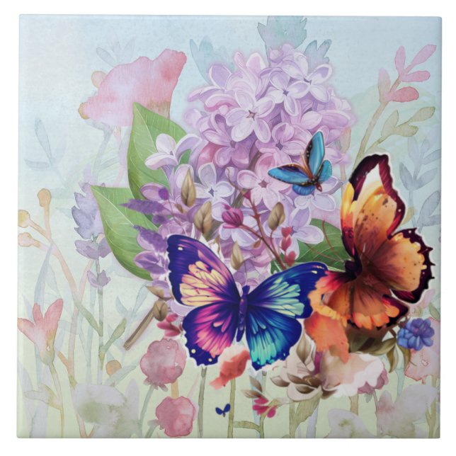 Fluttered Blooms Ceramic Tile (Front)