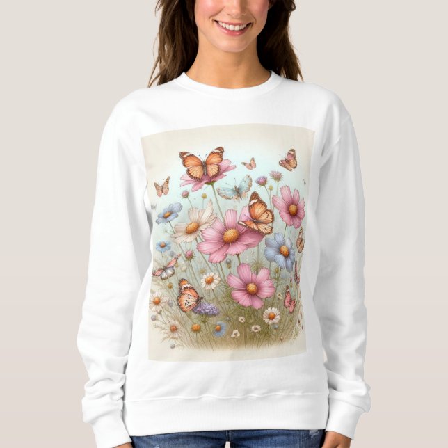  Fluttering Beauty: Butterflies on Flowers Sweatshirt (Front)