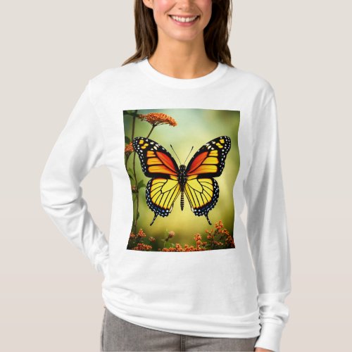 Fluttering Beauty Womens Butterfly Print Tee T_Shirt