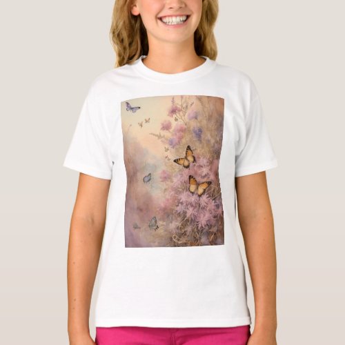 Fluttering Blooms A Butterfly and Flower Fusion T_Shirt