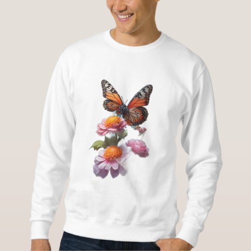Fluttering Blooms Flower and Butterfly PrintedTee Sweatshirt