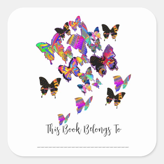 Fluttering Butterflies Bookplate Sticker (Front)