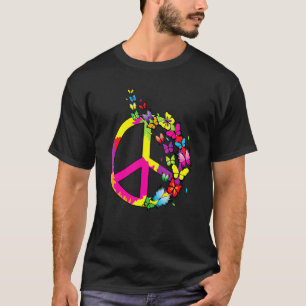 Fluttering Butterflies Peace Sign Colorful Butterf T-Shirt