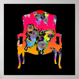 Fluttering Butterflies Vintage Armchair Poster