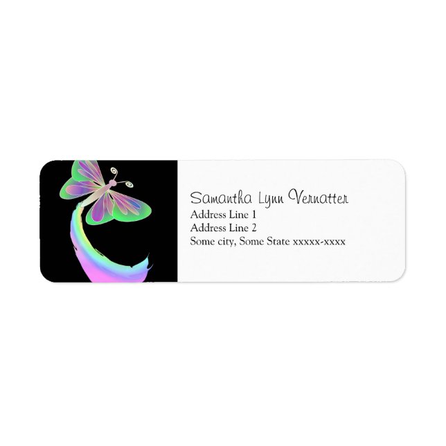 Fluttering butterfly on Black By: Mendi Label (Front)