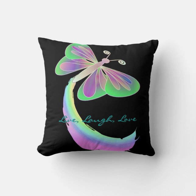 Fluttering butterfly on Black By: Mendi Throw Pillow (Front)