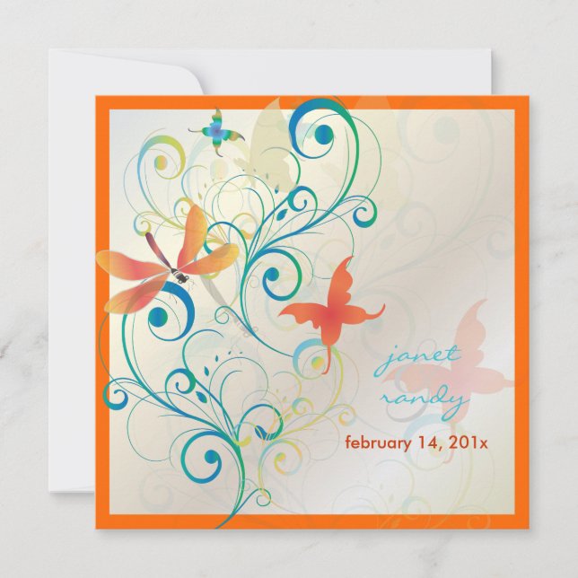 Fluttering by.. dragon fly+butterflies+swirls invitation (Front)