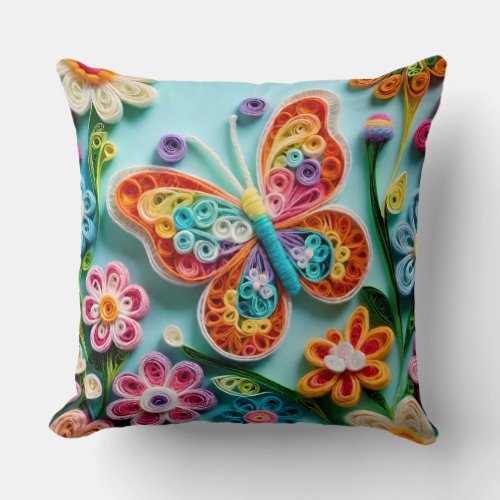 Fluttering Dreams Butterfly and Floral Fantasy Throw Pillow