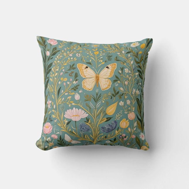 Fluttering Dreamscape Throw Pillow (Front)