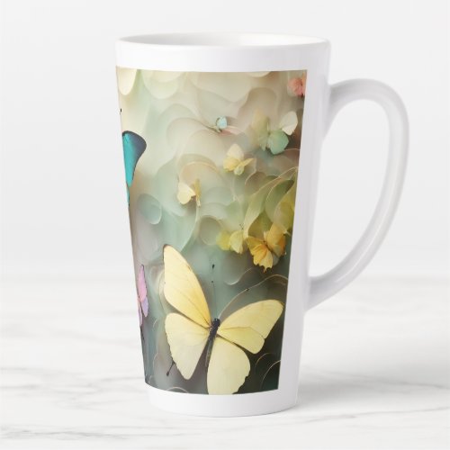 Fluttering Elegance 3D Butterfly Art Latte Mug 