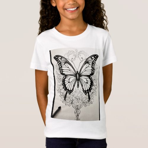 Fluttering Elegance Bold Line Butterfly Tattoo T_Shirt
