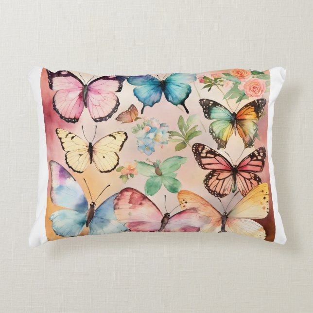 "Fluttering Elegance: Butterfly Design Decorative  Accent Pillow (Front)
