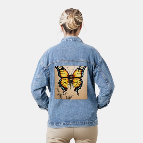 Fluttering Elegance Butterfly Grace Embroidered  Denim Jacket