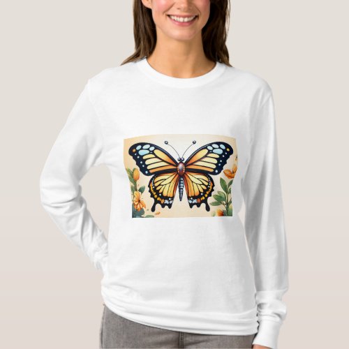 Fluttering Elegance Butterfly Illustrations on Ba T_Shirt