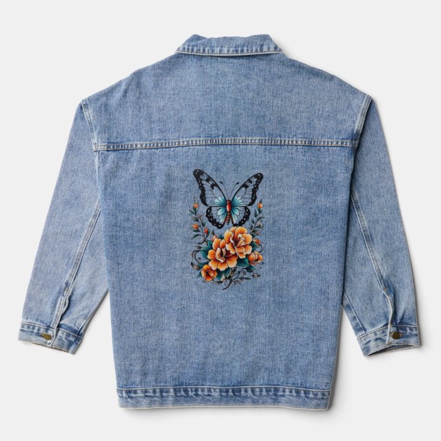 "Fluttering Elegance: Butterfly-Inspired Denim Jac Jacket (Back)