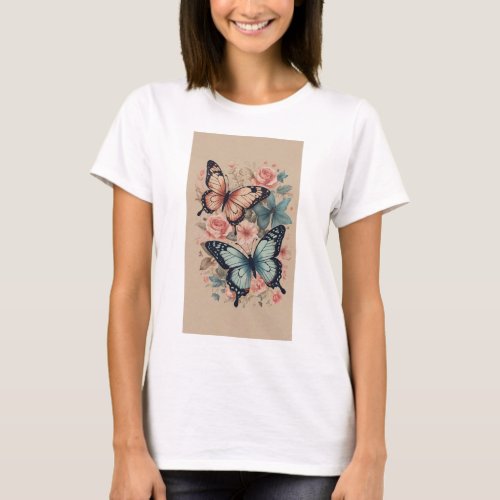 Fluttering Elegance  Delicate Butterfly Design  T_Shirt