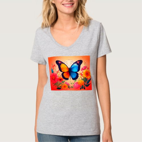 Fluttering Elegance Floral Butterfly Label T_Shirt