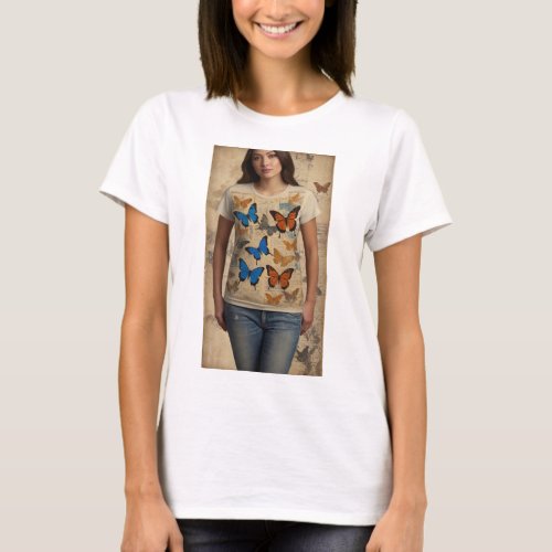 Fluttering Elegance Vintage Butterfly Collage Tee