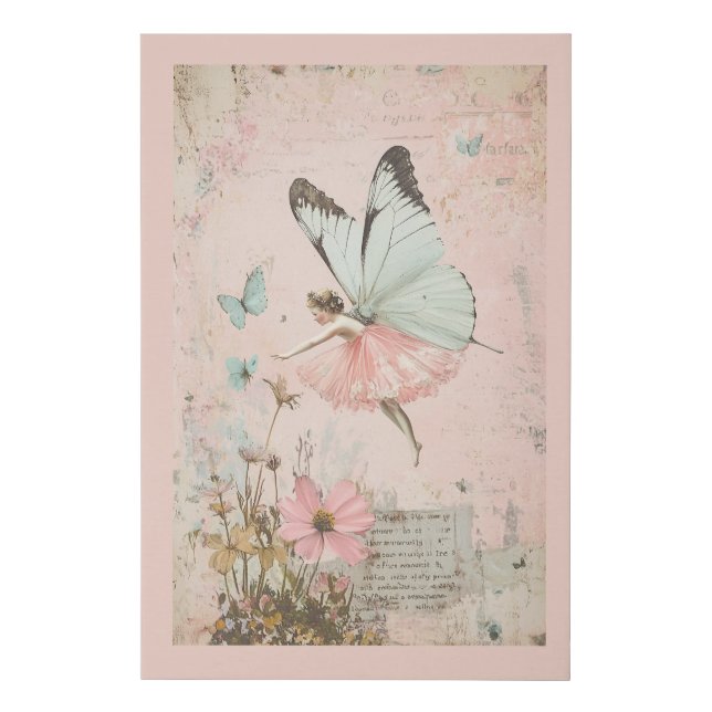 fluttering, flower fairy butterfly faux canvas print (Front)