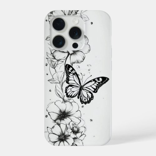 Fluttering Garden Eight Butterfly Sketches iPhone 15 Pro Case