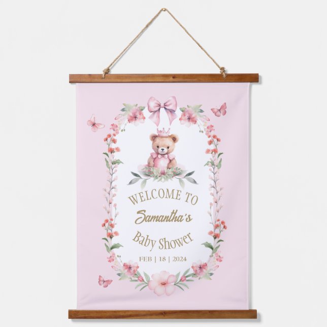 Fluttering Joy: Blooms and Butterflies Baby Shower Hanging Tapestry (Front)