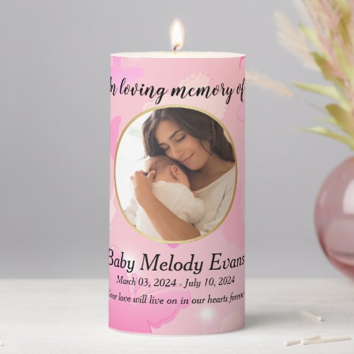 Fluttering Love Customizable Pink Butterfly Baby  Pillar Candle