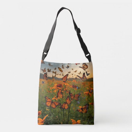 Fluttering Meadow Elegance A Botanical Symphony  Crossbody Bag